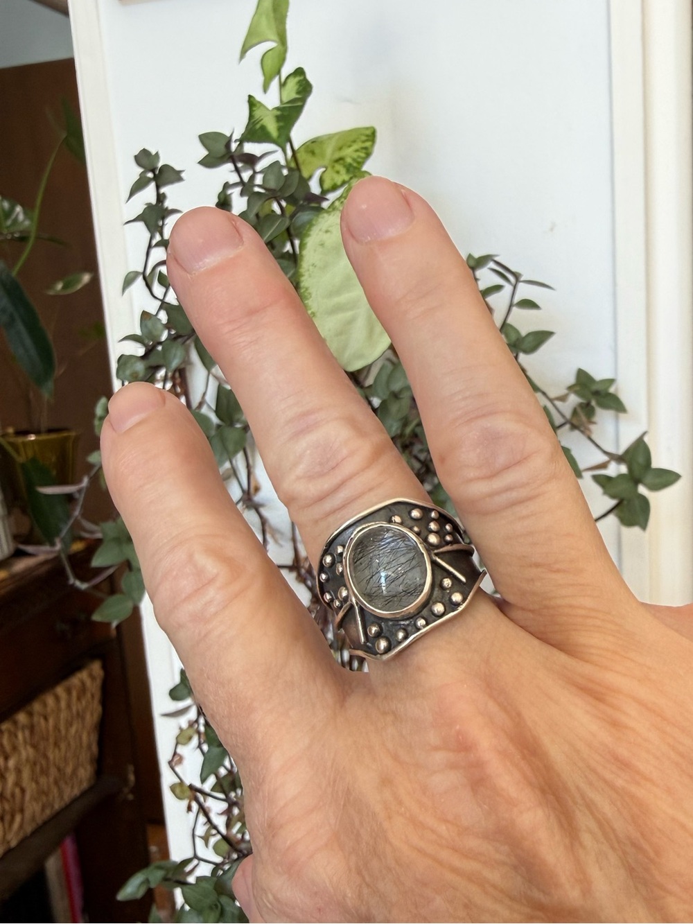 Acid Queen Jewelry Silver and Rutilated Quartz Ring, Size 7 - Picture 4 of 7